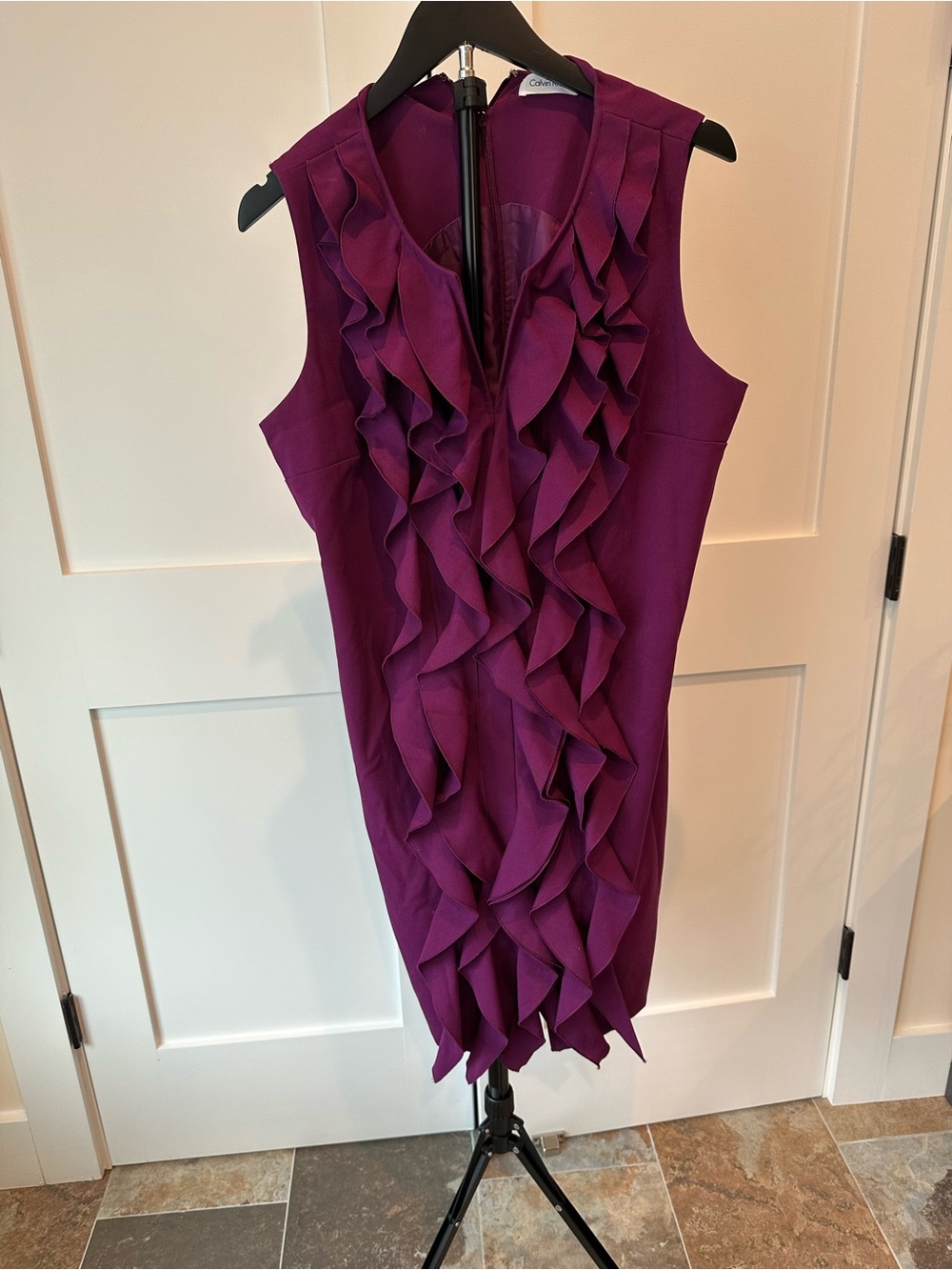 Calvin Klein Purple Ruffle Dress Size 14 Sleeveless Cocktail